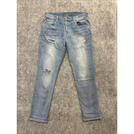 7 For All Mankind Josefina Skinny Boyfriend Distressed Jeans Womens Sz 28 Blue