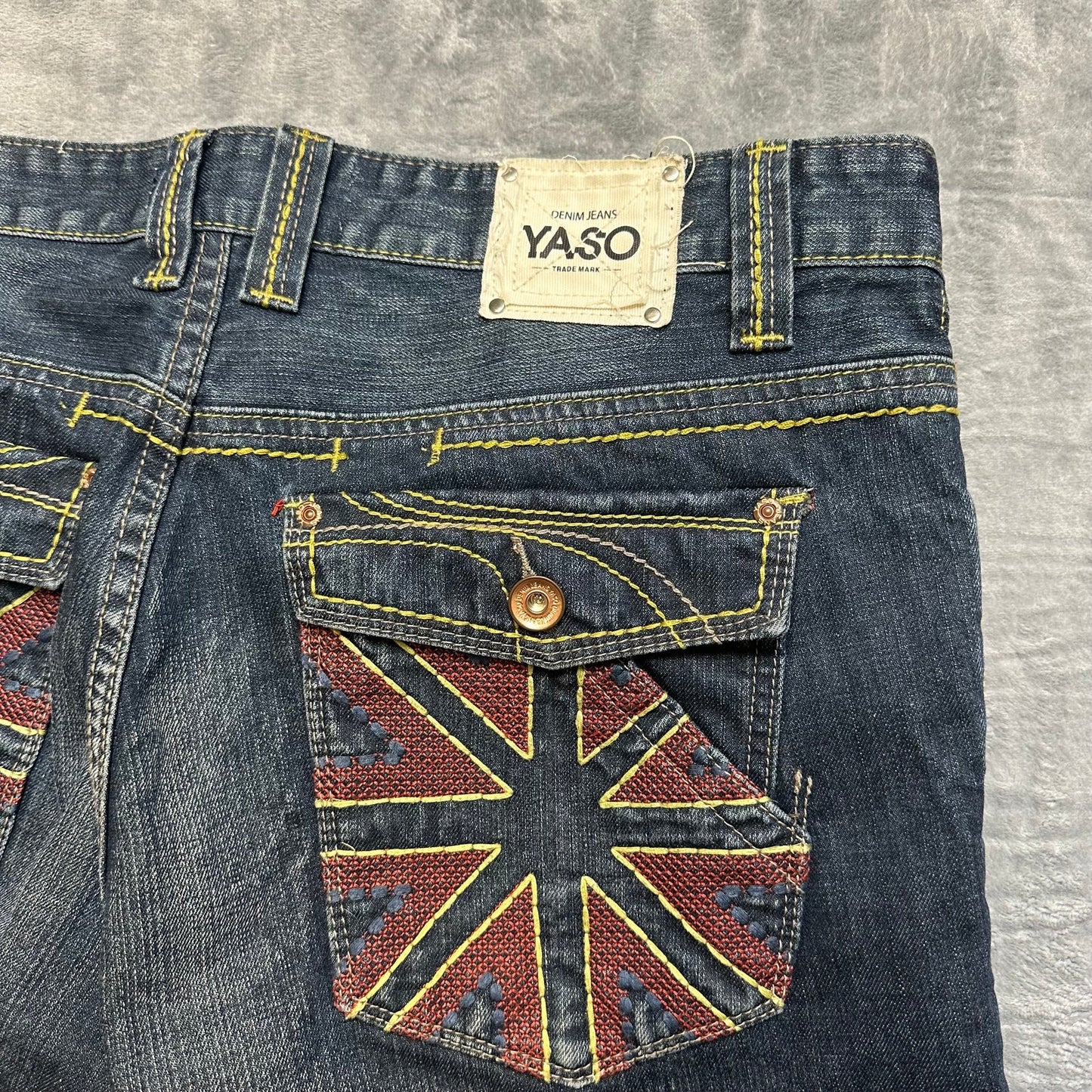 Vintage New Yaso Bootcut Jeans Men's Size 36x32 Dark Blue Denim Embroidered