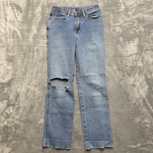 Vintage Wrangler Distressed Bootcut Jeans Boys Size 24x28 Blue Denim