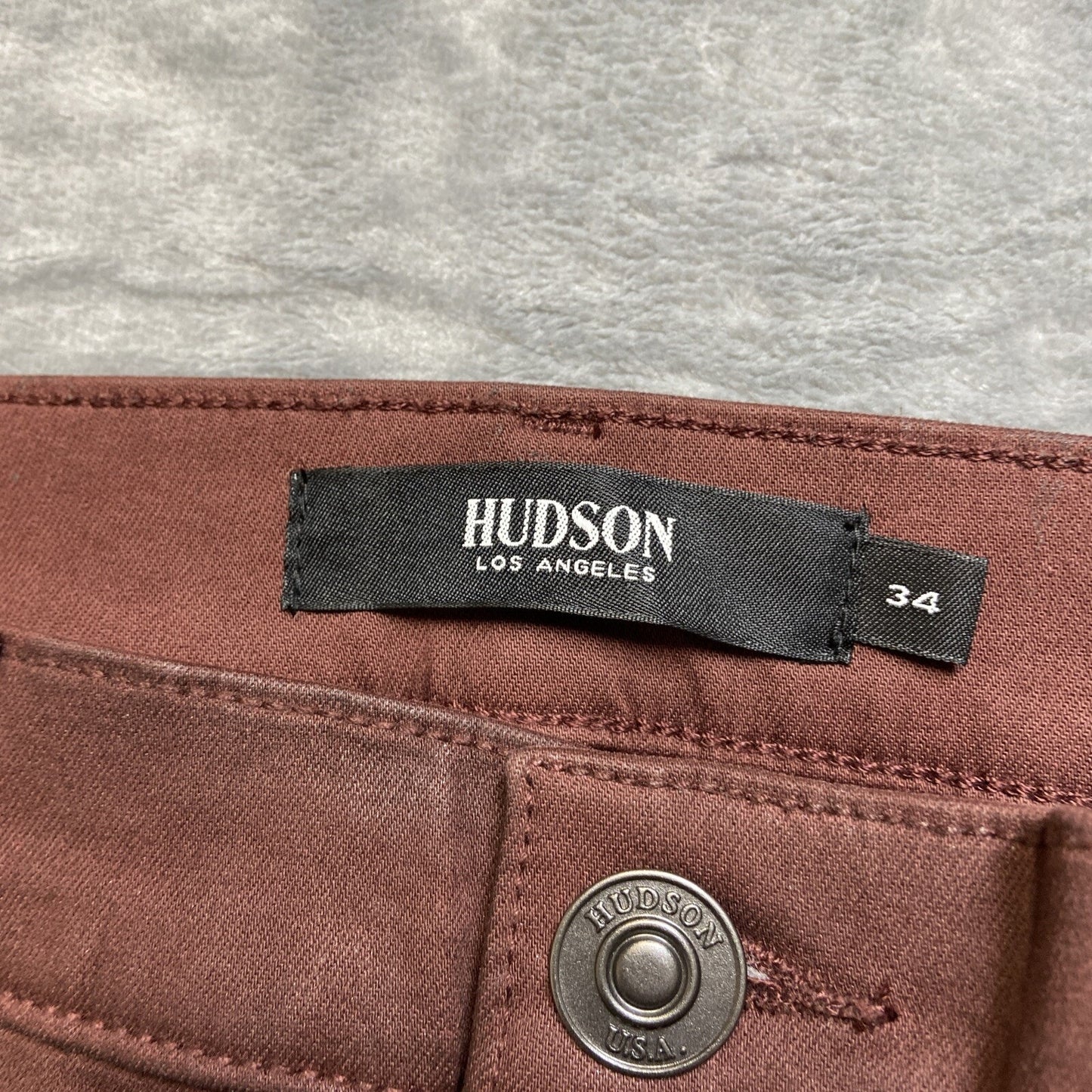 New Hudson Leather Coated Nico Mid Rise Skinny Ankle Jeans Women’s Size 34 Brown