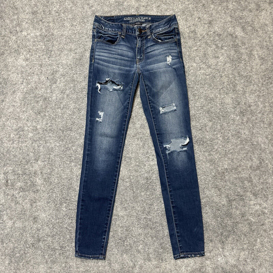 American Eagle Distressed Super Super Stretch Jegging Women's 2R Dark Blue Denim