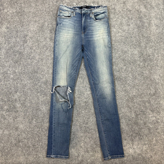 Hudson Barbara Super Skinny Distressed Frayed Waist Jeans Womens 26 Blue Denim