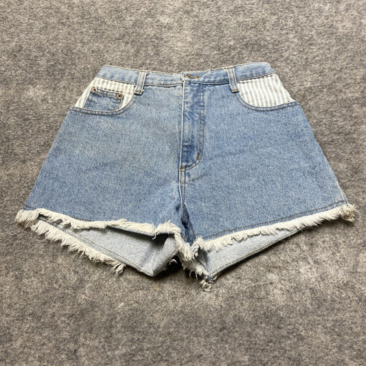 Vintage Steel Jeans Cut Off Jean Shorts Womens Size 5 Light Blue Pinstripe Rare