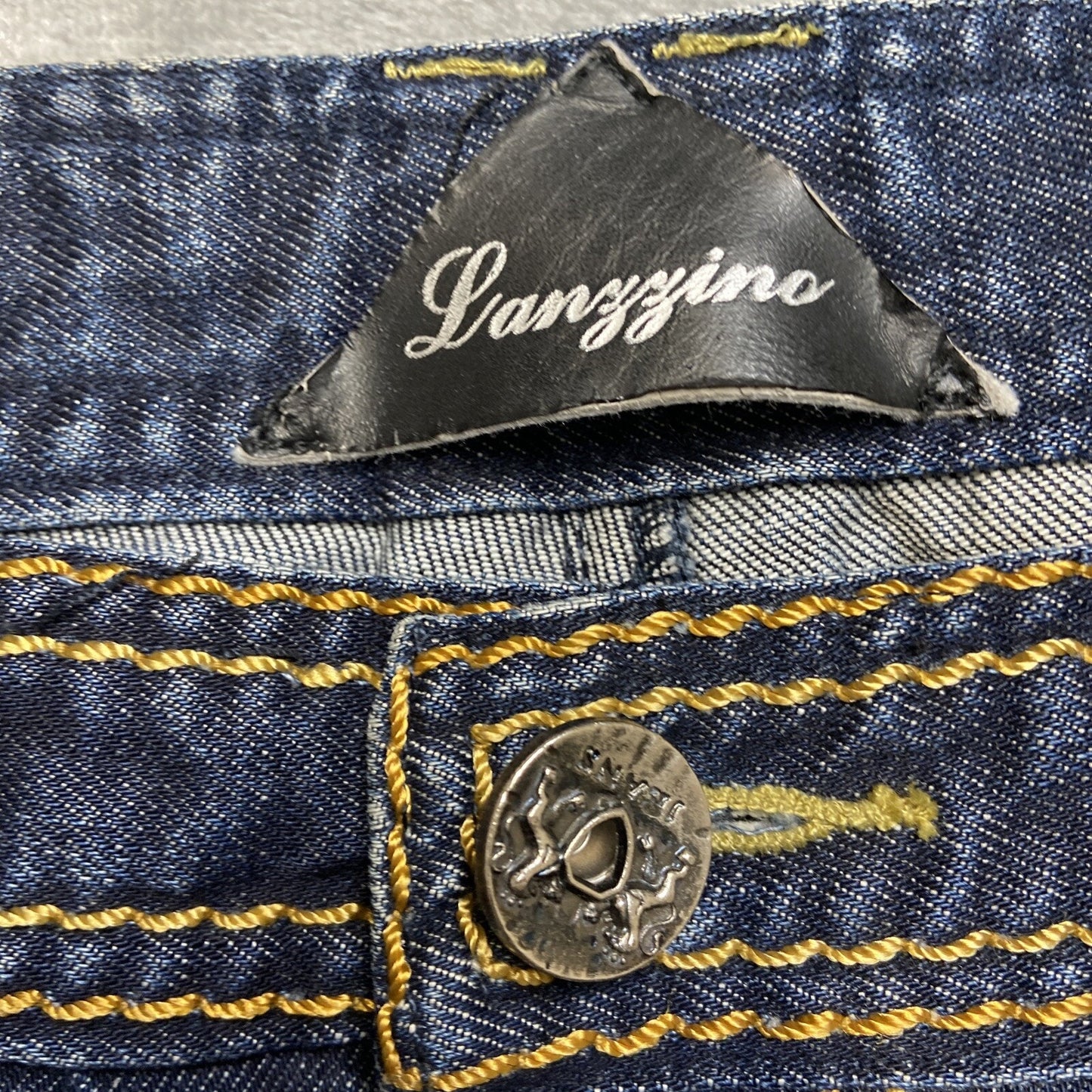 Lanzinno Jeans Men’s Size 46 Denim Blue Dark Wash Distressed