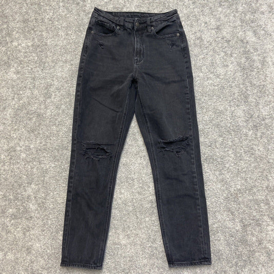 American Eagle Distressed Mom Jeans Women's Size 2R Black Denim