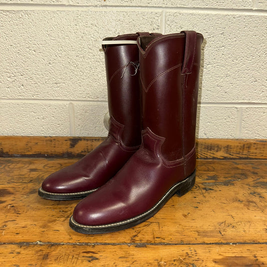 New Diamond J Deadstock Western Riding Boots Men's Size 6 Red Maroon Leather