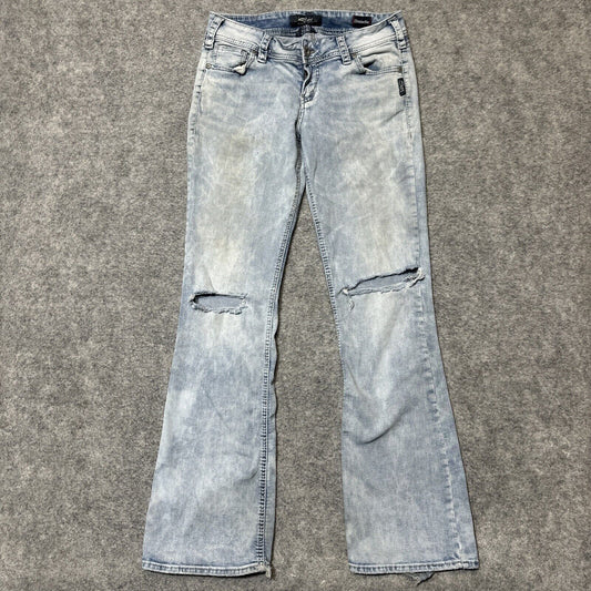 Silver Jeans Suki Mid Boot Distressed Jeans Women's Size 29/33 Blue Acid Wash