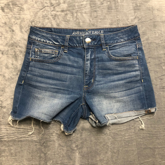 American Eagle Super Flex Hi-Rise Shortie Cut-Off Shorts Women's Size 8 Blue