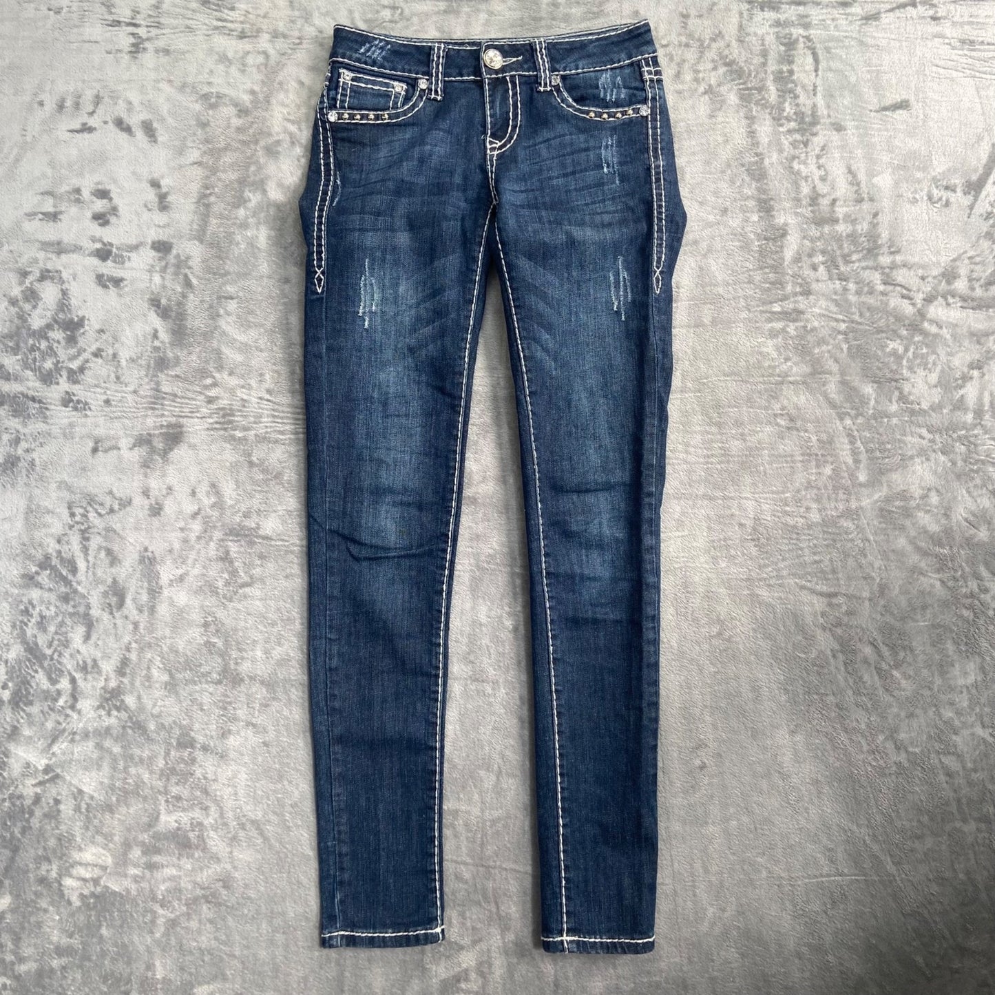 LA Idol Women's Skinny Jeans Size 1 Embellished Blue Dark Wash