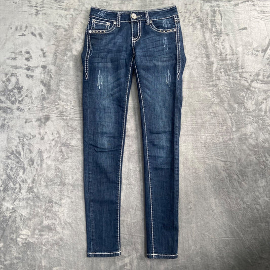 LA Idol Women's Skinny Jeans Size 1 Embellished Blue Dark Wash