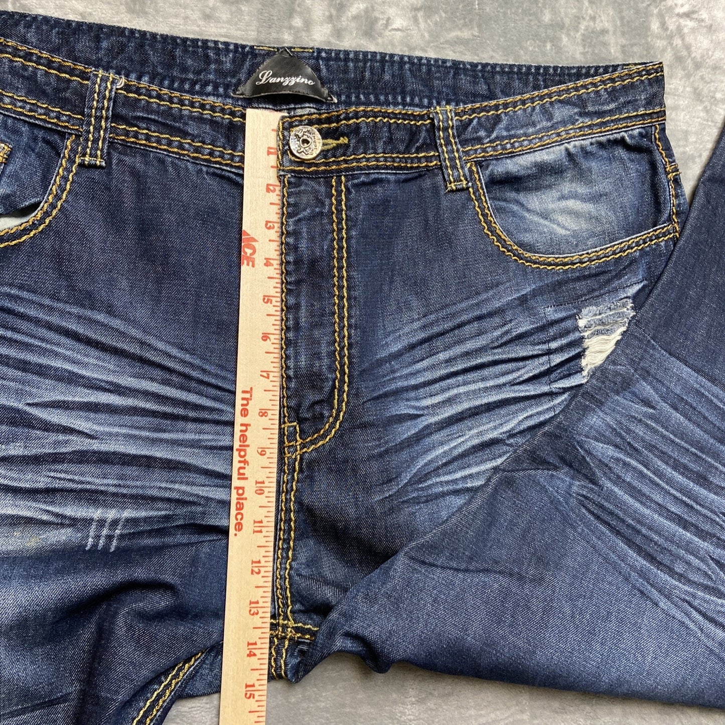 Lanzinno Jeans Men’s Size 46 Denim Blue Dark Wash Distressed