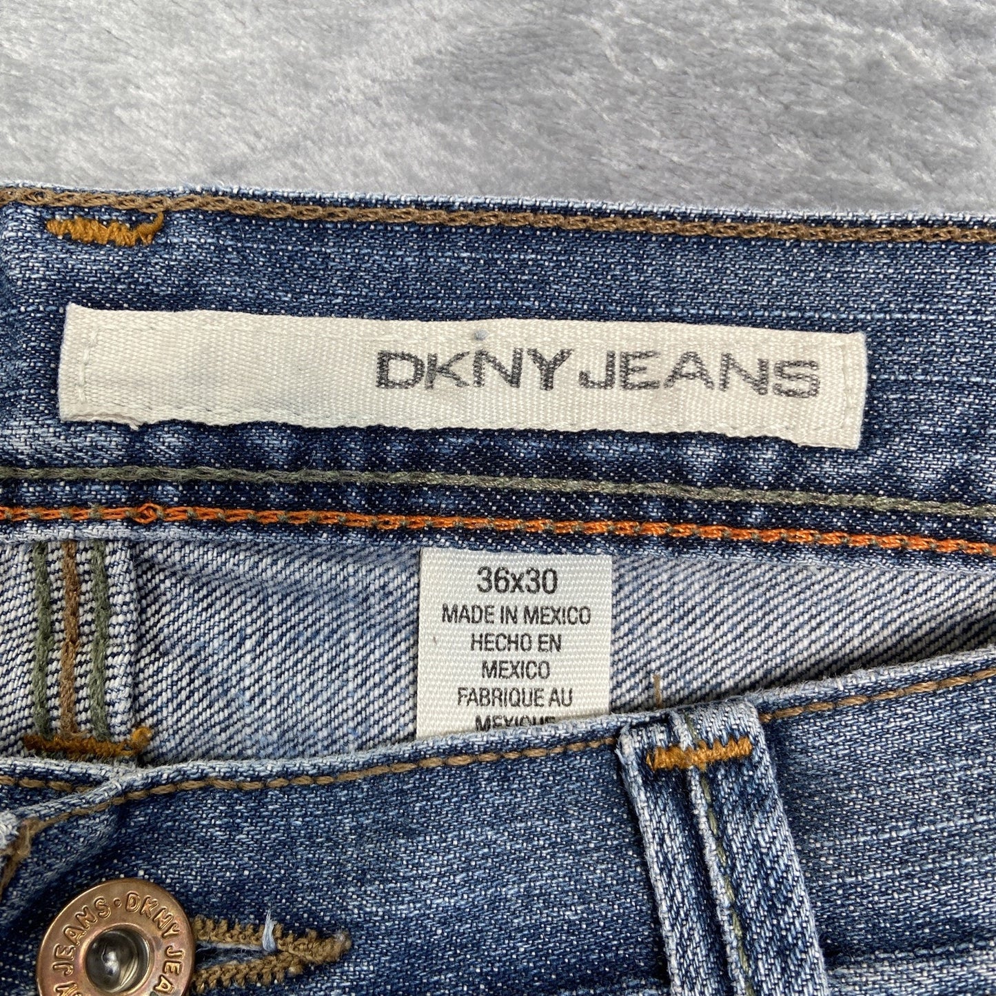Vintage DKNY Embroidered Straight Jeans Men's Size 36x30 Blue Denim