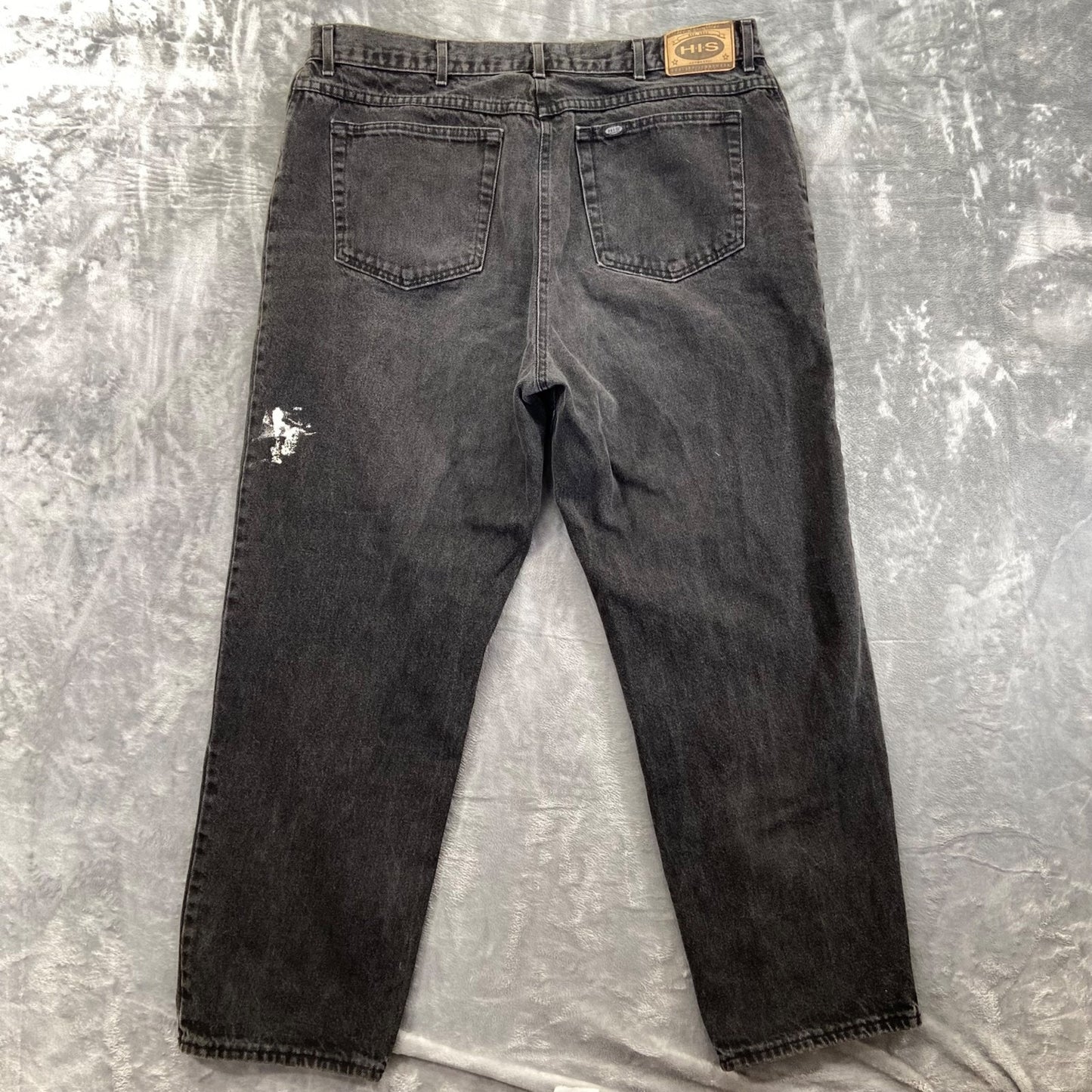 Vintage H.I.S. Straight Leg Jeans Men's 40x32 Black Denim Casual Paint Splatter