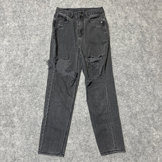 American Eagle Women's Distressed Mom Jeans Size 0R Gray Denim