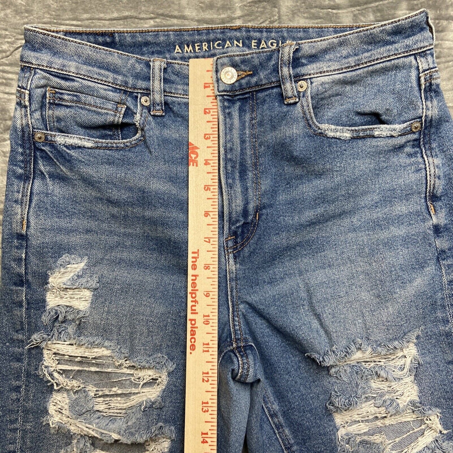 American Eagle Stretch Distressed Mom Jeans Women's Size 8R Blue