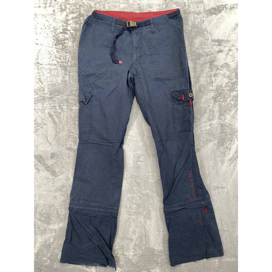 Vintage Abercrombie & Fitch Womens Baggy Flared Cargo Pants Size 4 Dark Blue Red
