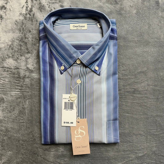 New Gran Sasso Button Up Dress Shirt Men's Size XL Blue Gray Striped