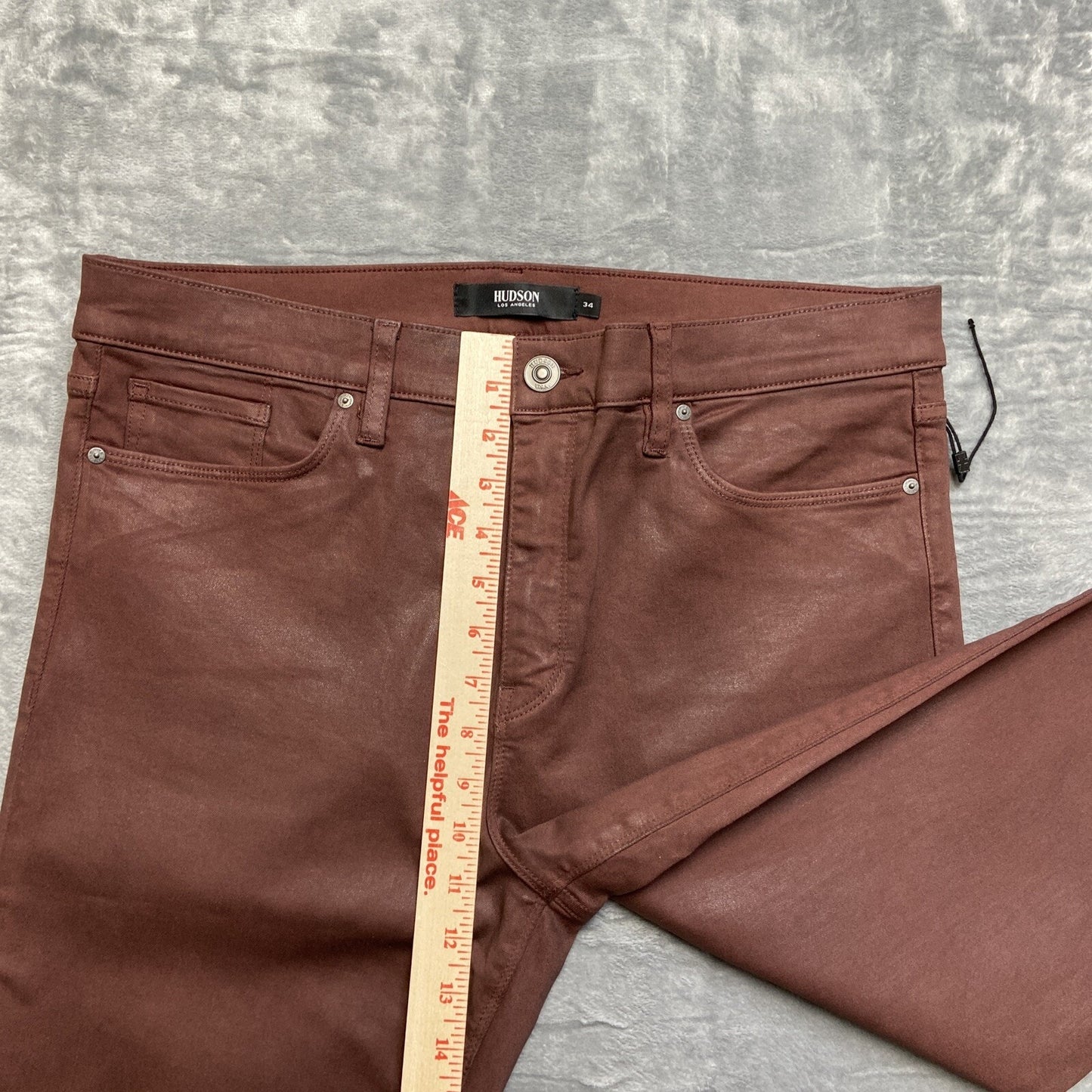 New Hudson Leather Coated Nico Mid Rise Skinny Ankle Jeans Women’s Size 34 Brown