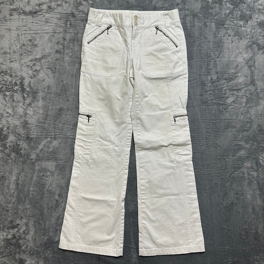 Banana Republic Low Rise Bootcut Cargo Pants Women's Size 2 White Zipper Pockets