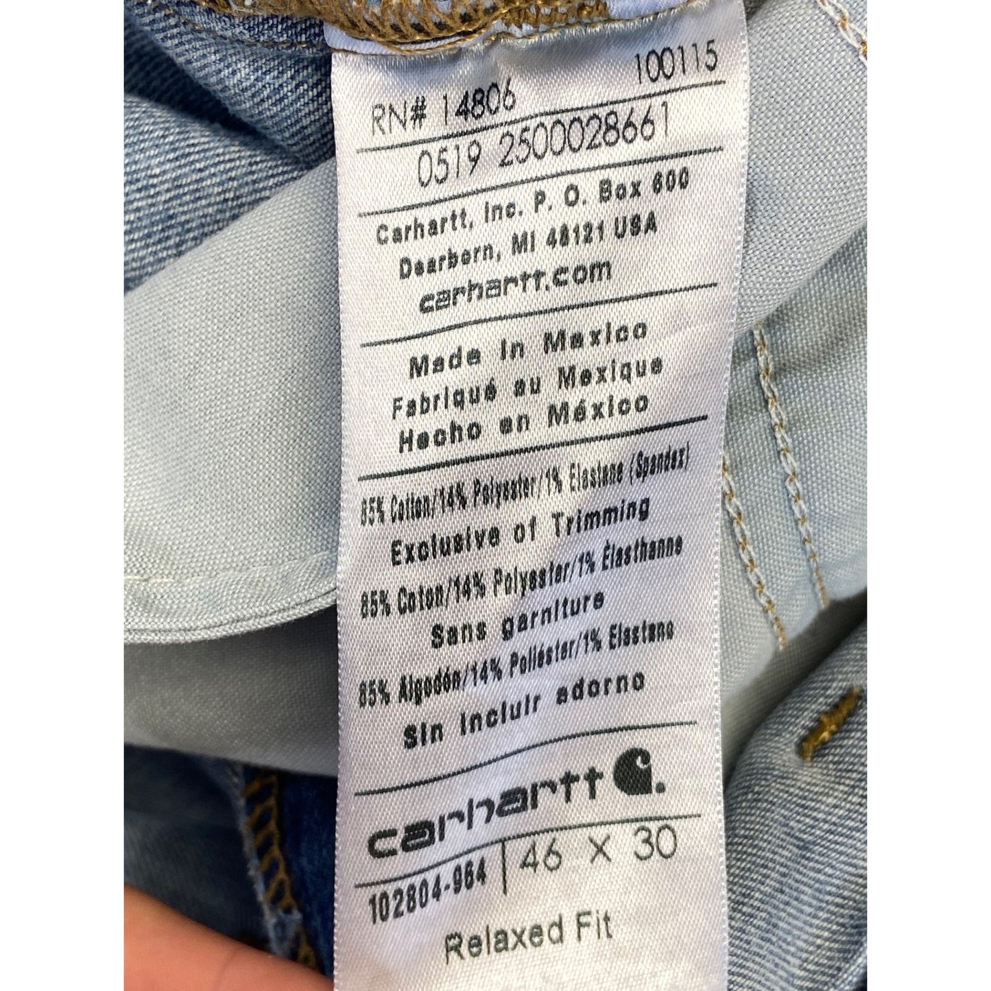 Carhartt Men's Relaxed Fit Straight Jeans 46x30 Blue Light Wash