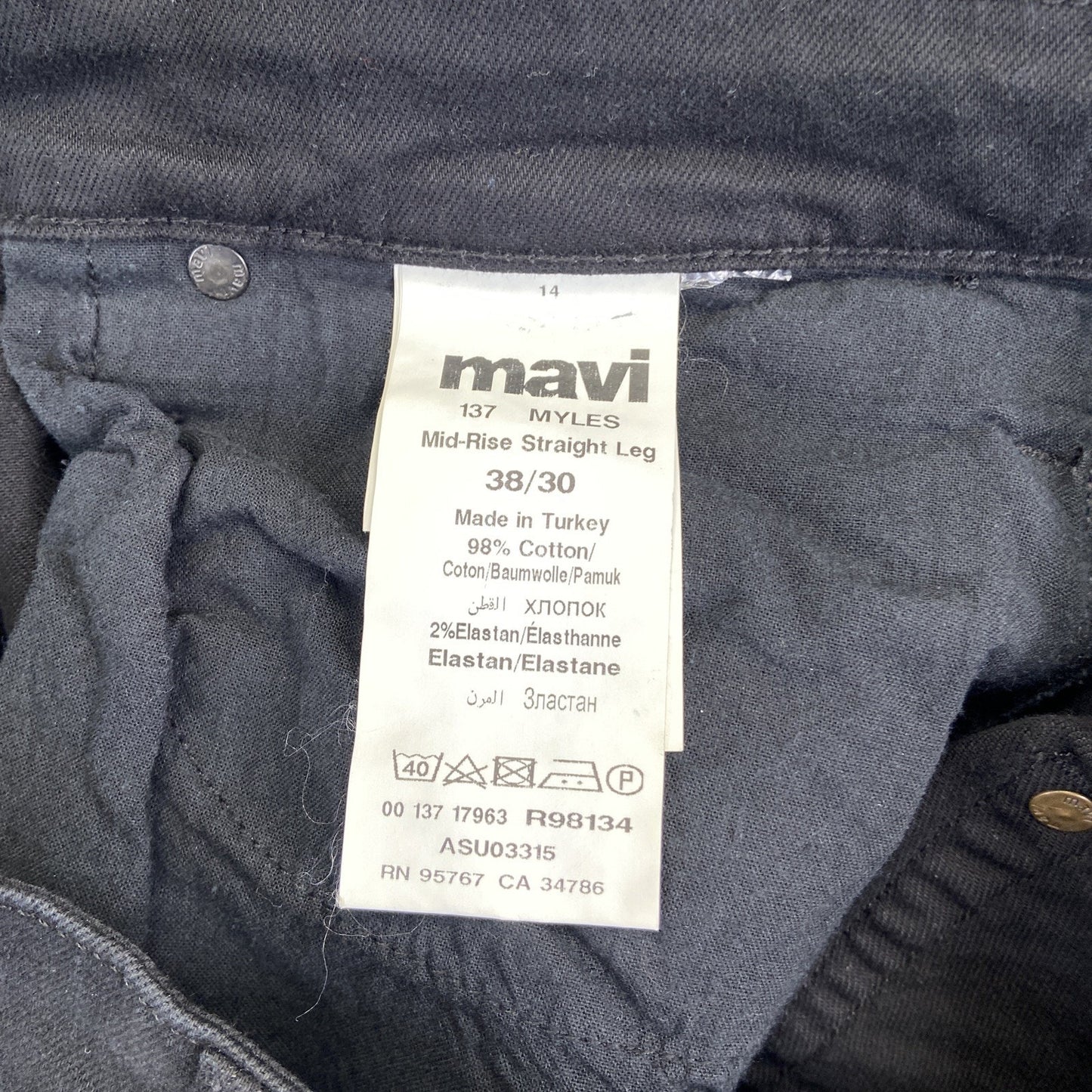 Mavi Jeans Myles Straight Jeans Men's Size 38x30 Black Denim