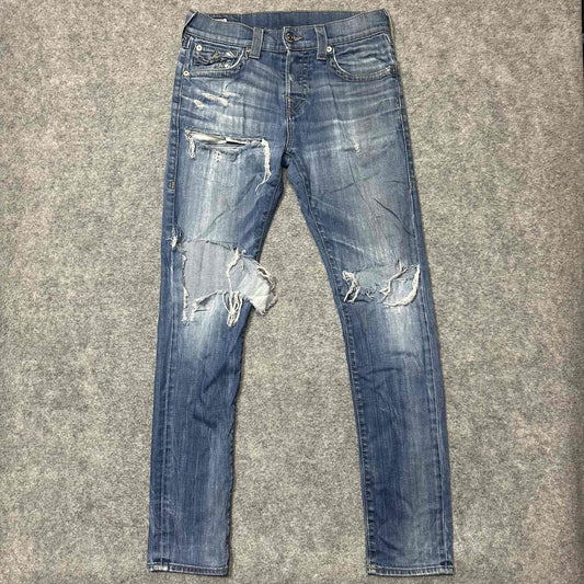 True Religion Men's Distressed Ripped Skinny Jeans Size 29 Blue Medium Wash