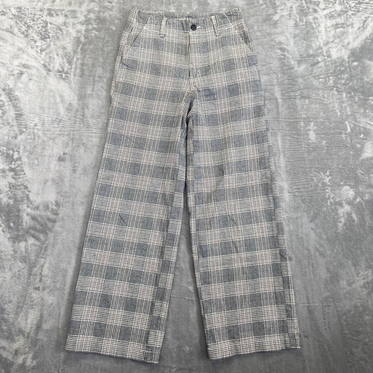 American Eagle Plaid Wide Leg Pants Women's Size 00 Short Gray Cotton
