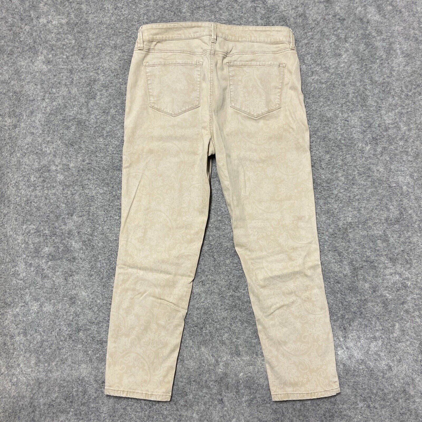 NYDJ Ankle Jeans Women's Size 12 Beige Jacquard Damask Print Patterned Jeans