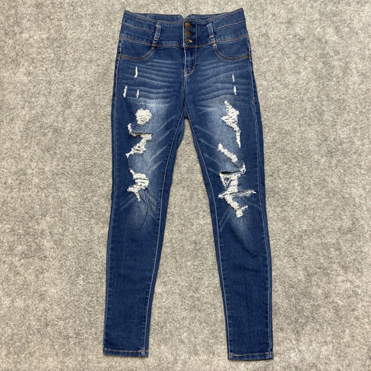 Astor Denim Distressed Skinny Jeans Women's Size 7 Dark Blue Faded Denim