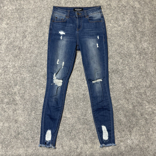 ENJEAN Denim Women's Distressed Skinny Jeans Size 1 Blue Medium Wash Denim