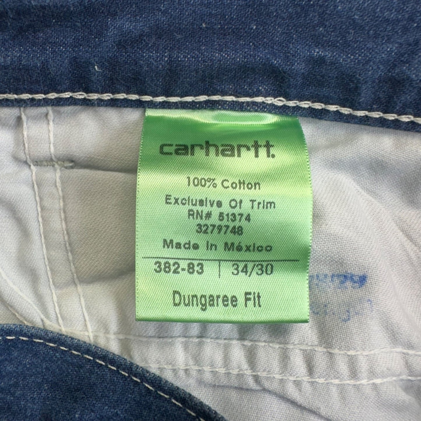 Carhartt Men's Dungaree Fit Straight Jeans 34x30 Blue Dark Wash #2028