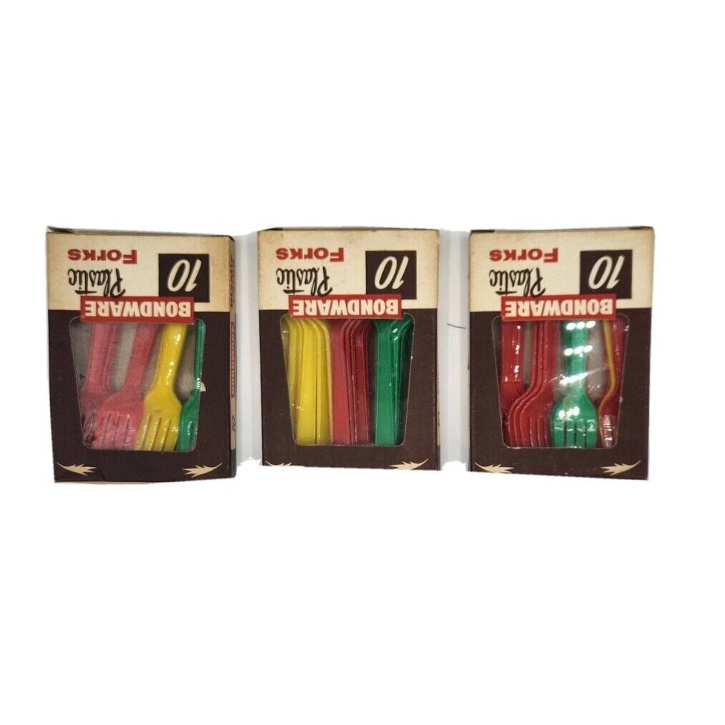 3 Original Vintage Boxes Bondware Plastic 5" Forks Unused Continential Can Co