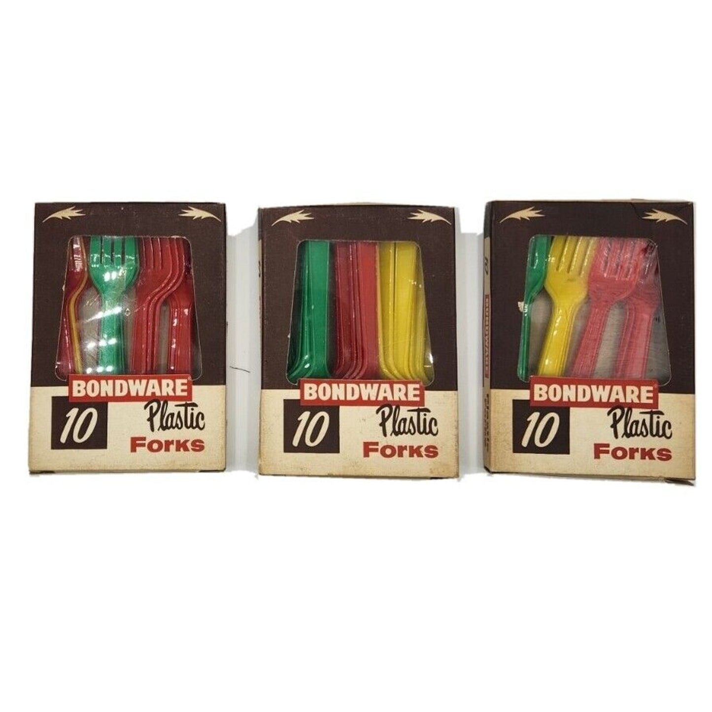 3 Original Vintage Boxes Bondware Plastic 5" Forks Unused Continential Can Co